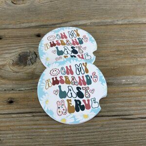 On My Husband's Last Nerve Funny Car Coasters Set of 2